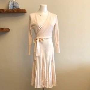 Chic Cream Long Sleeve Wrap Sweater Dress